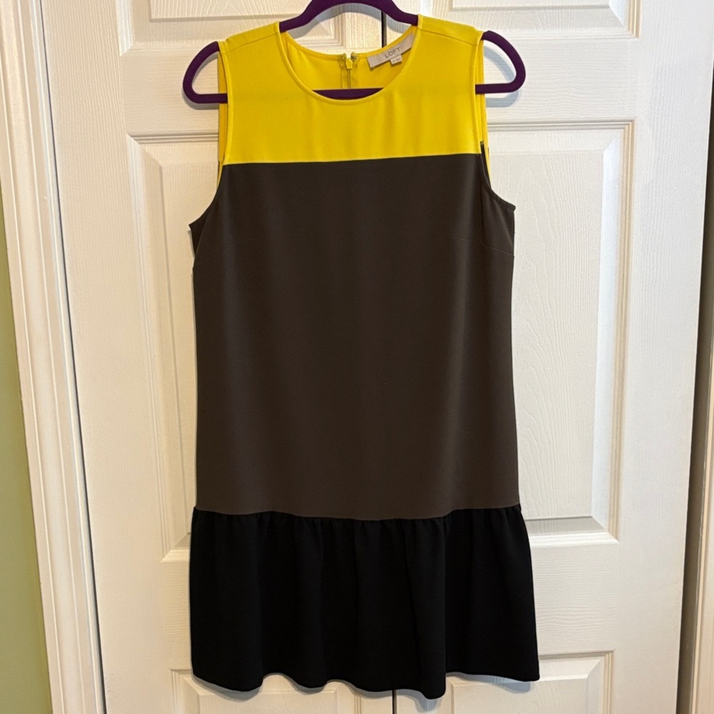 LOFT Yellow and Black Colorblock Drop Waist Dress Size 12 NWOT